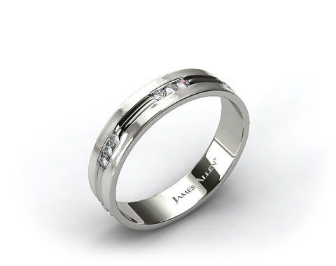 14k White Gold 6mm Grooved Channel Set Diamond Wedding Ring